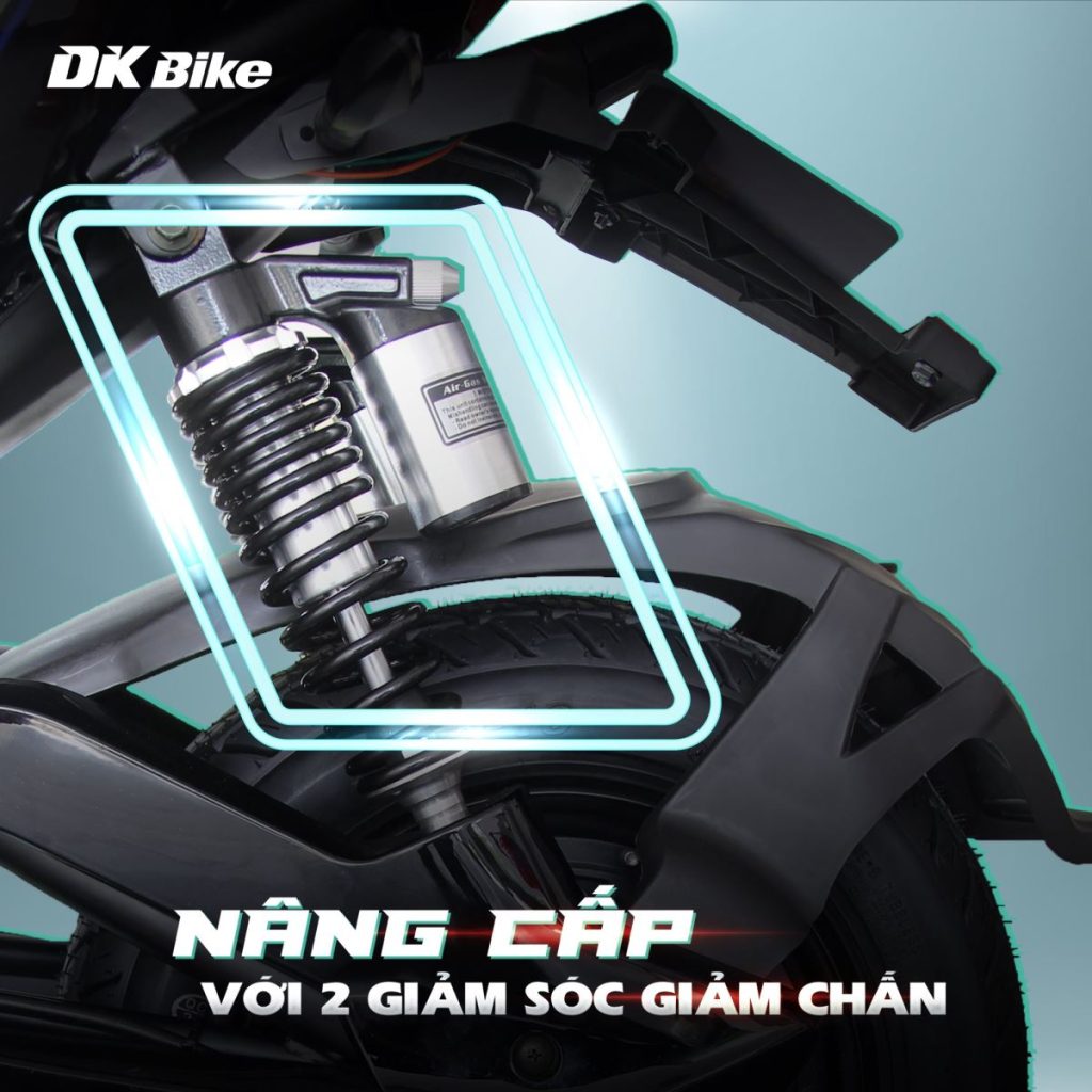 Xe máy điện DK Xman với 2 giảm sóc giảm chấn.